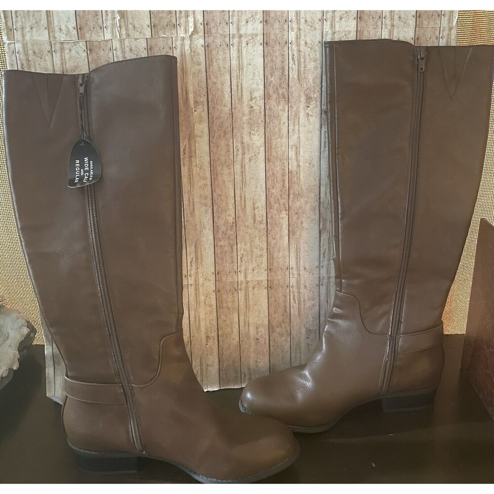 ALFANI Womens Brown Kallumm Almond Toe/Block Heel Zip-Up Riding Boot-Womens 7.5M